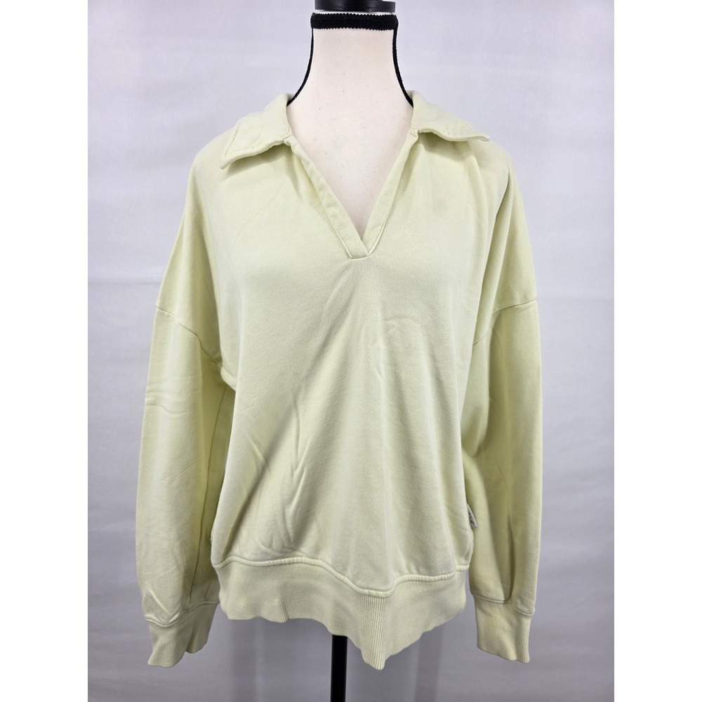 CALIA Womens Pale Yellow V-Neck Collared Sweatshirt Medium French Terry Pullover